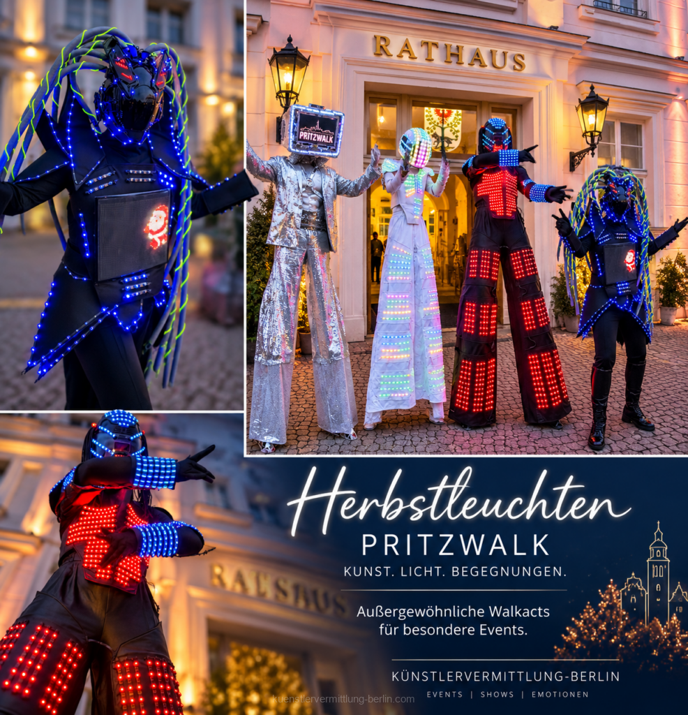 LED Stelzenroboter beim Herbstleuchten in Pritzwalk